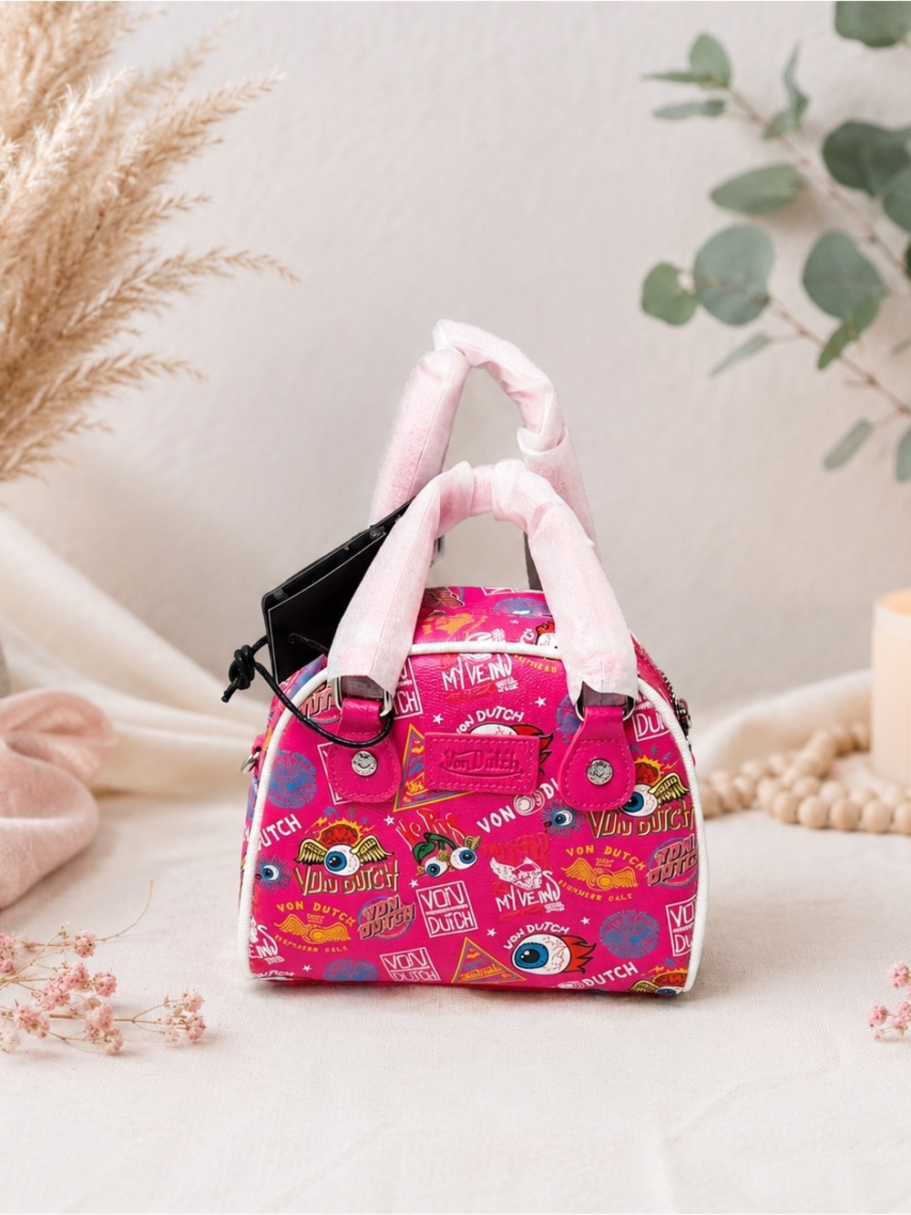NWT Von Dutch Hot Pink Y2K Mini Bowling Bag McBling Purse